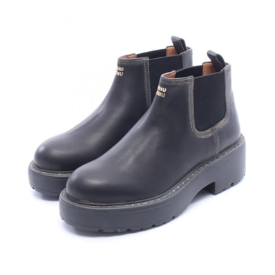 ミュウ ミュウ Miu Miu ショートブーツ ダメージ加工 ブーツ 靴 レザー レディース ブラック系 5T527E 【中古】