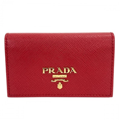 PRADA プラダ カードケース サフィアーノ ロゴプレート 名刺入れ 1MC122 レザー レッド 赤 ゴールド金具 レディース 約155g 美品【中古品】