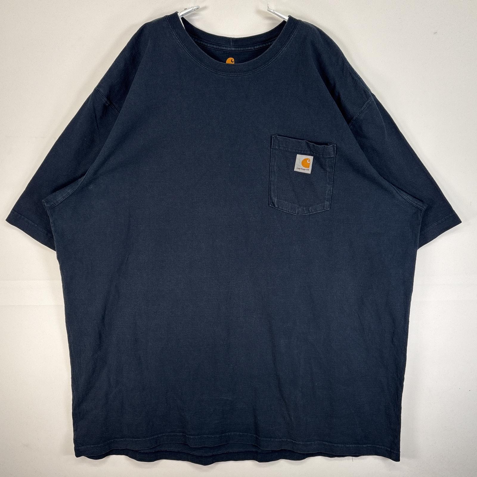 古着 カーハート Carhartt 半袖Tシャツ 大きいサイズ 肉厚 ワンポイント ロゴ 胸ポケ 3XL  ネイビー 無地 メンズ