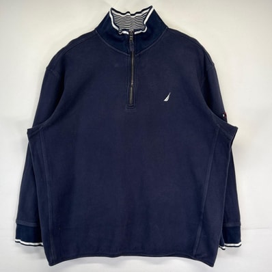 古着 ノーティカ NAUTICA スウェット 大きいサイズ ハーフジップ トレーナー ワンポイントロゴ刺繍 2XL ネイビー メンズ