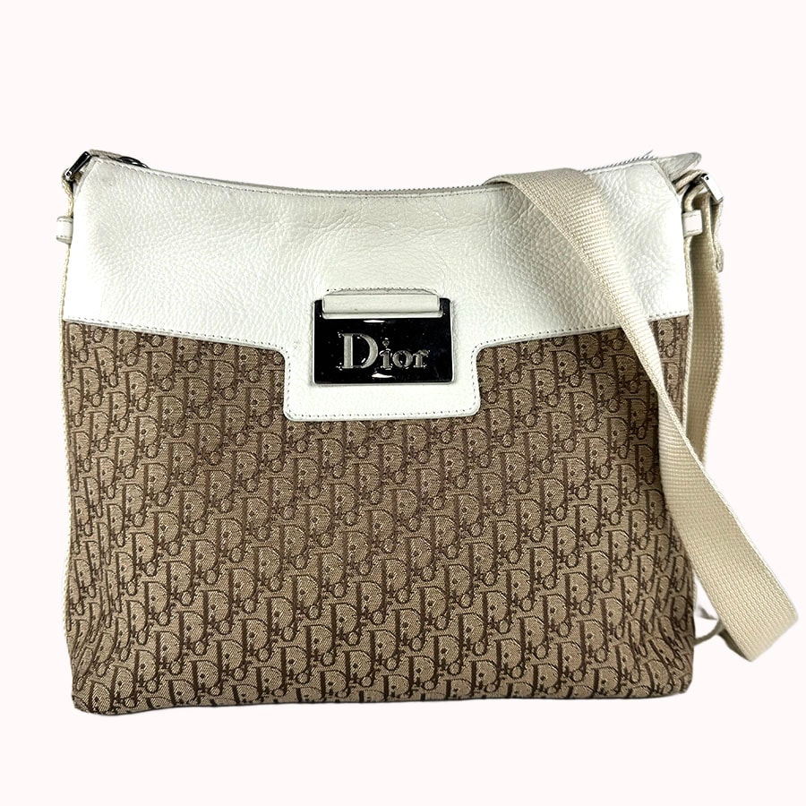 クリスチャンディオール Christian Dior ショルダーバッグ キャンバス/レザー アイボリー/ブラウン レディース【中古】 z10948
