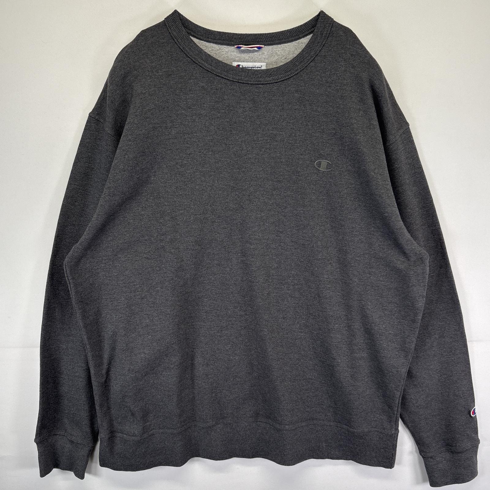 古着 チャンピオン Champion スウェット トレーナー 大きいサイズ プルオーバー  ワンポイントロゴ刺繍 ワッペン 2XL  ダークグレー メンズ