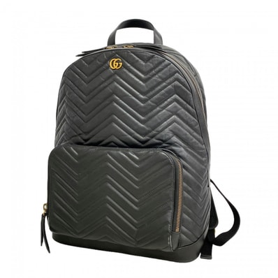 【6fd5536-k】グッチ リュック・デイパック GGマーモント 523405 レザー ブラック ゴールド金具【中古】レディース