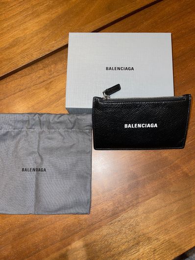 BALENCIAGA Men's Cash Long Coin And Card Holder Grained Calfskin "Black"