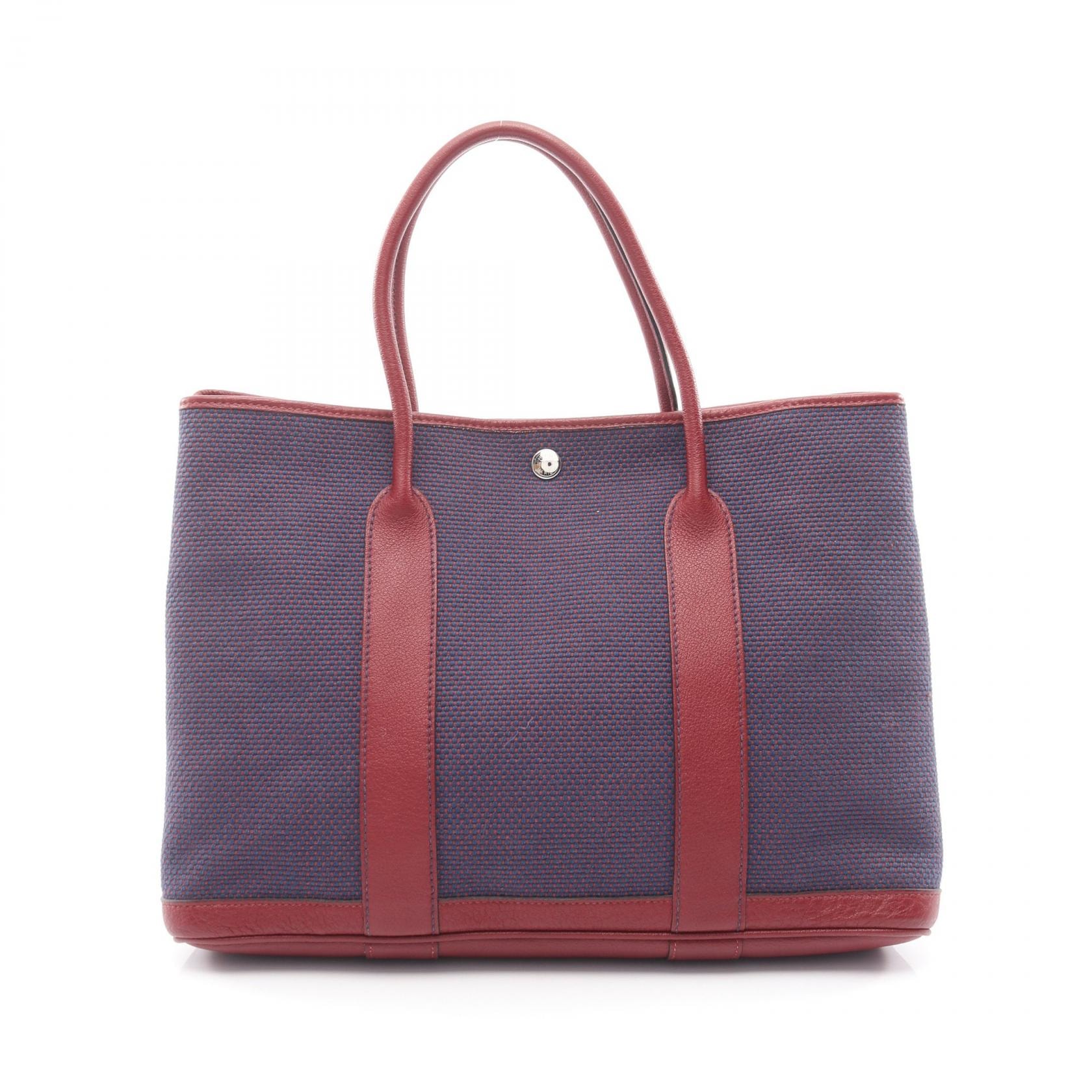 エルメス HERMES ガーデンパーティPM ブルードマルト ルージュアッシュ トートバッグ バッグ キャンバス レザー トワルクリスクロス / ブッフルスキッパー ブルードマルト □R刻印(2014年製造) レディース ネイビー系