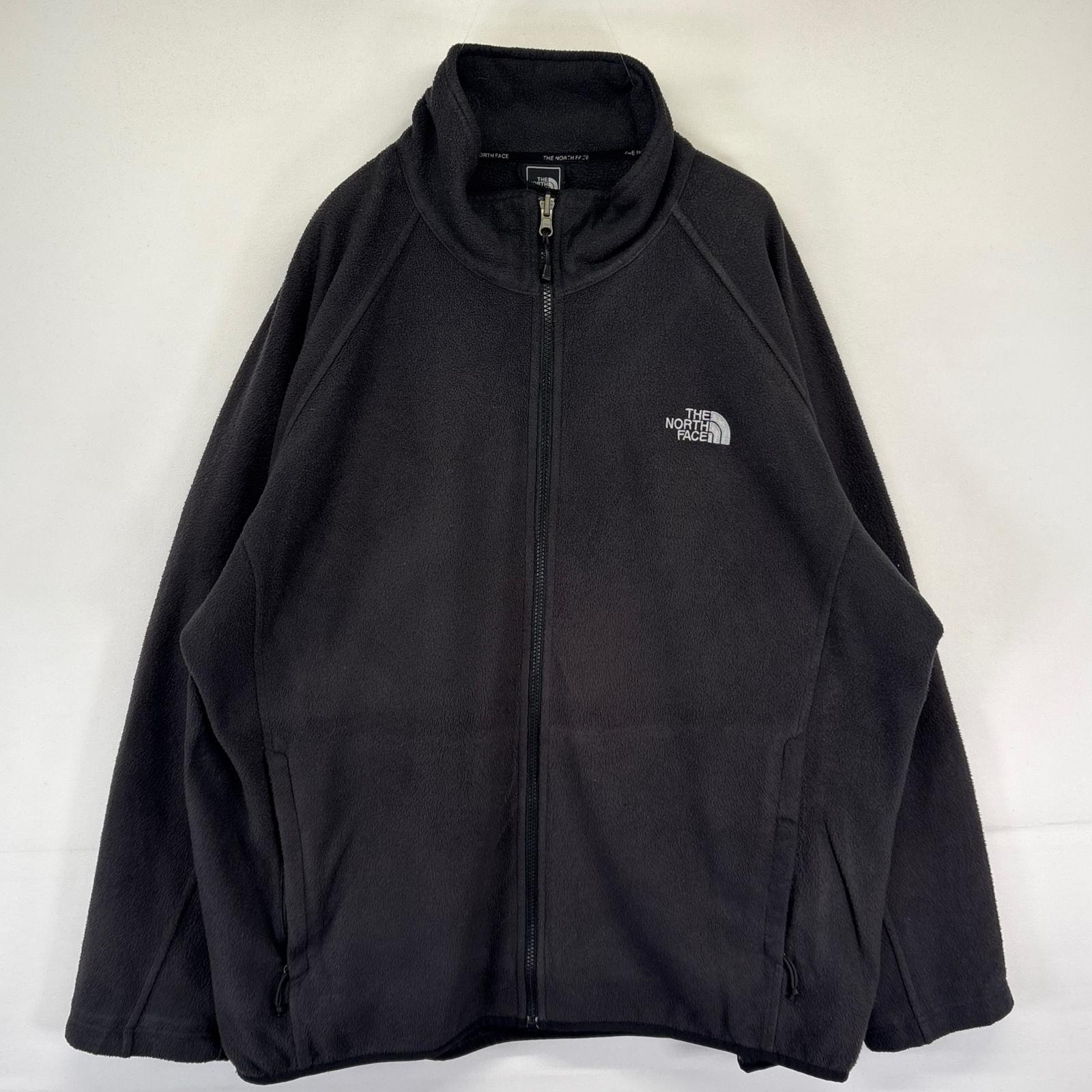 古着 ザ・ノースフェイス THE NORTH FACE フリース ジャケット フルジップ ワンポイントロゴ アウトドア 2XL ブラック系 メンズ