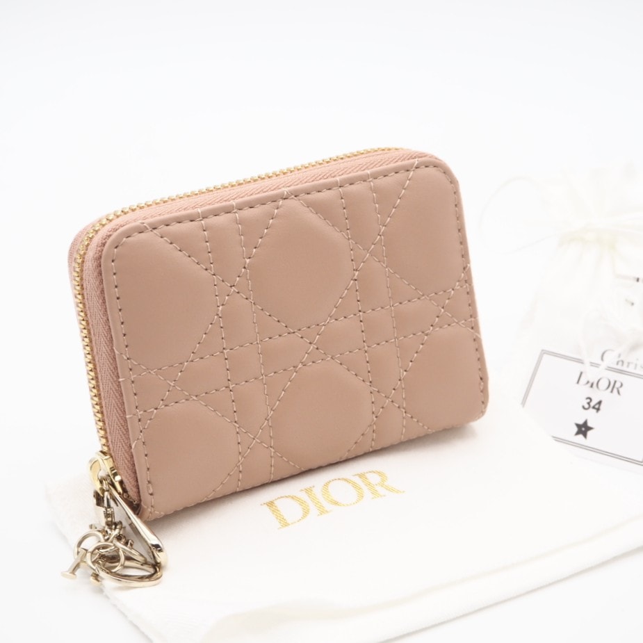 未使用 Christian Dior クリスチャンディオール Lady Dior Voyageur スモール ジップコインケース S0985ONMJ コインケース ピンクベージュ ラムスキン レディース