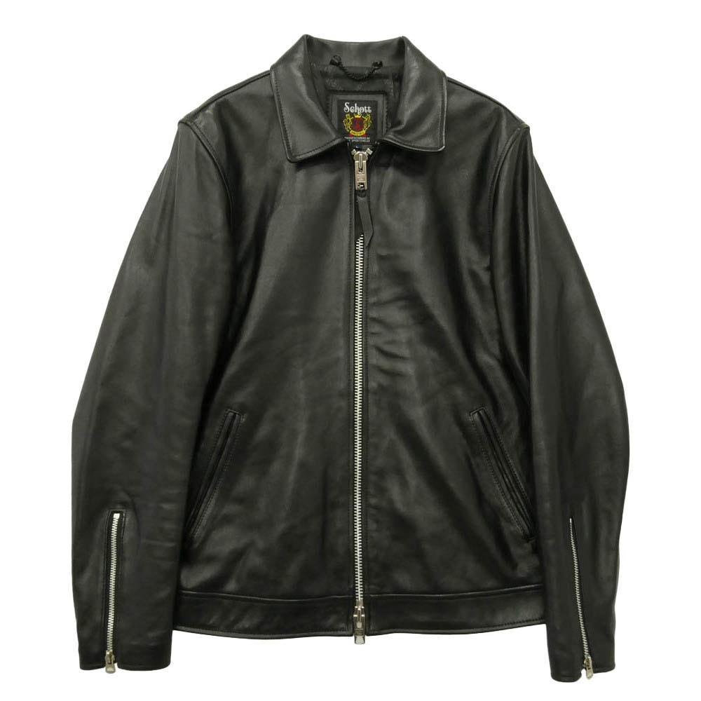schott ショット 3101054 SINGLE RIDERS LEATHER JACKET ラムスキン 襟付き シングルライダース レザー ジャケット ブラック系 L【中古】