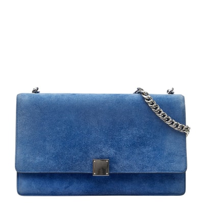 セリーヌ ロゴ チェーン ショルダーバッグ ブルー スウェード レザー レディース CELINE 【中古】