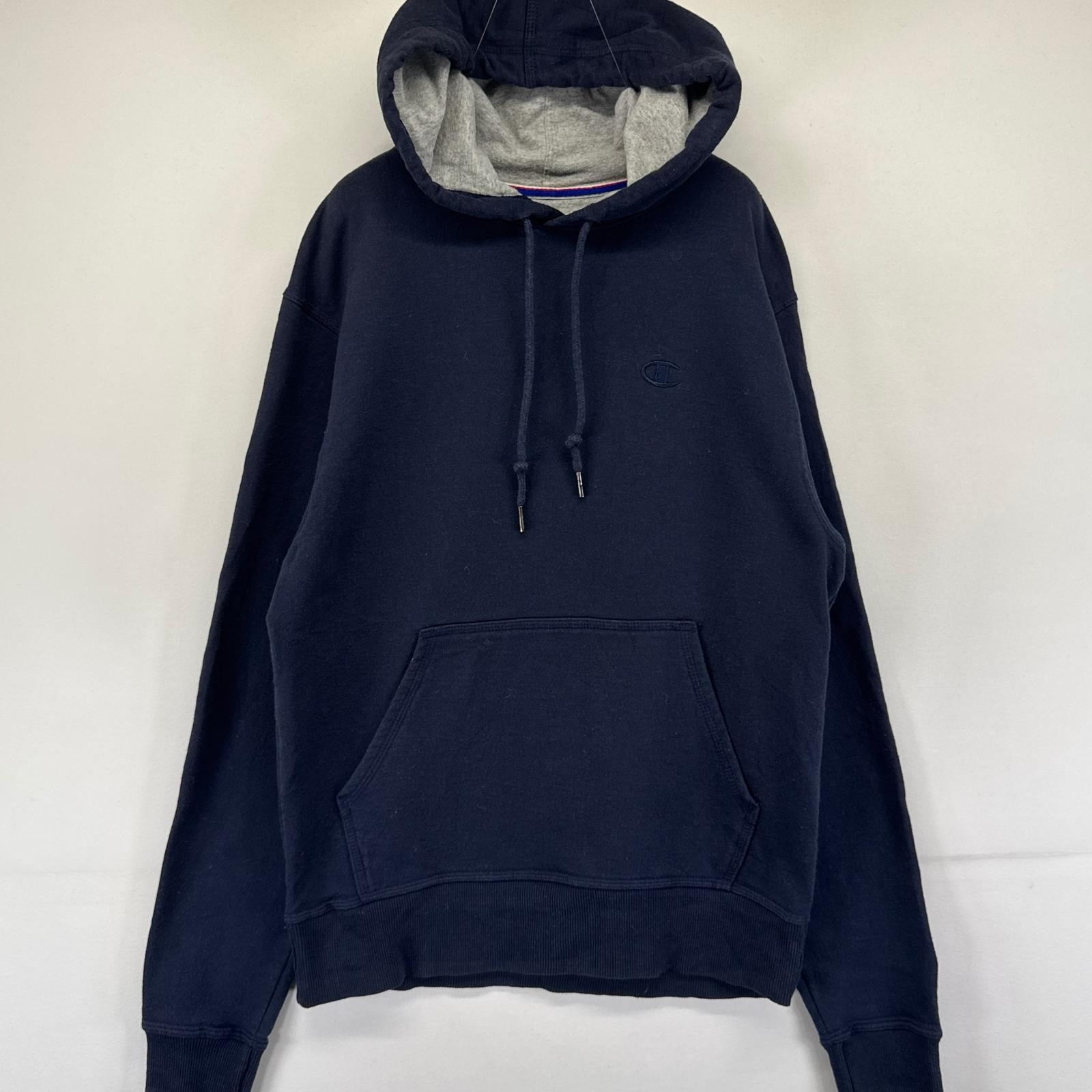 古着 チャンピオン Champion パーカー ワンポイントロゴ フード スウェット S  ネイビー系 メンズ