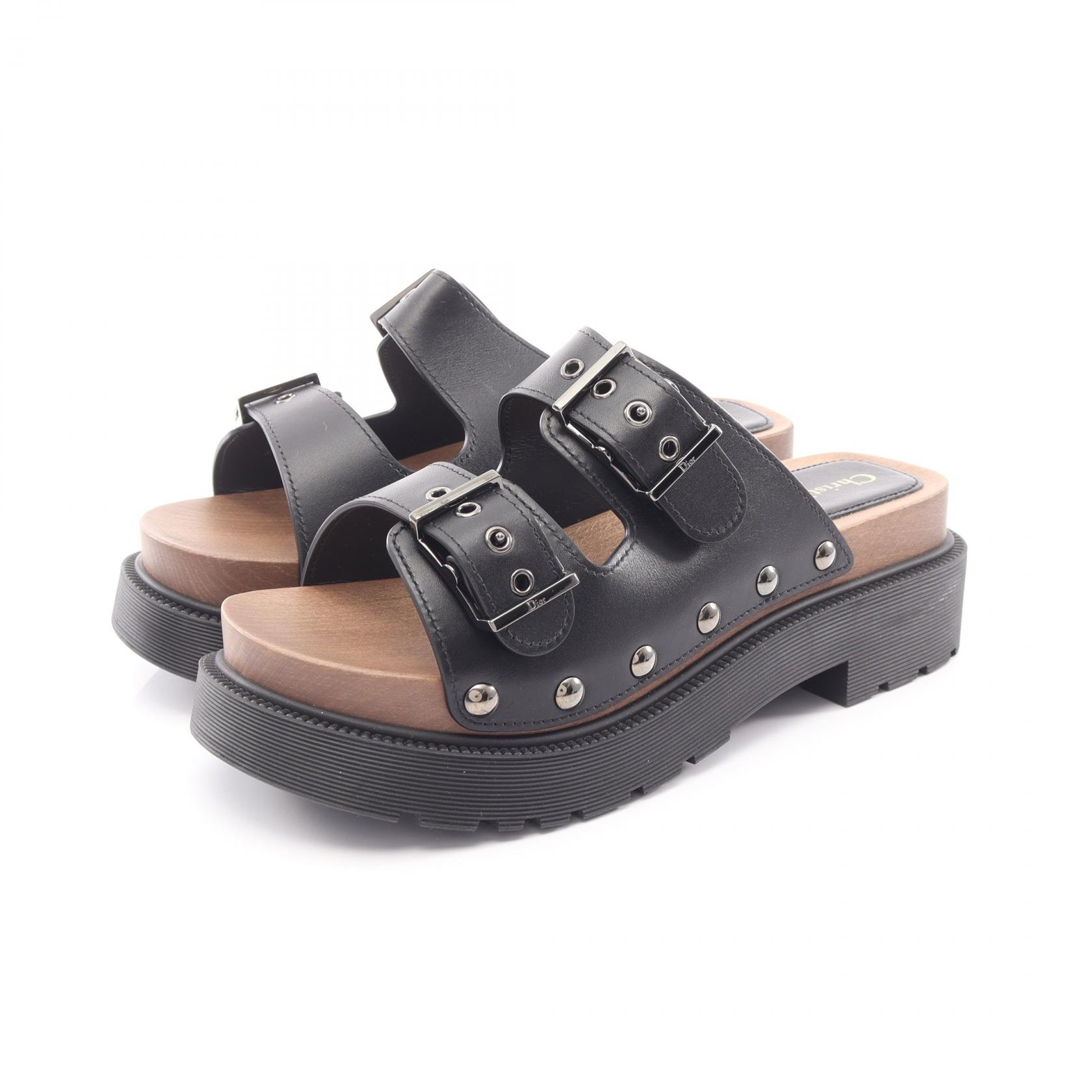 ディオール Dior スタッズ ウッドヒール サンダル 靴 レザー レディース ブラック系 【中古】