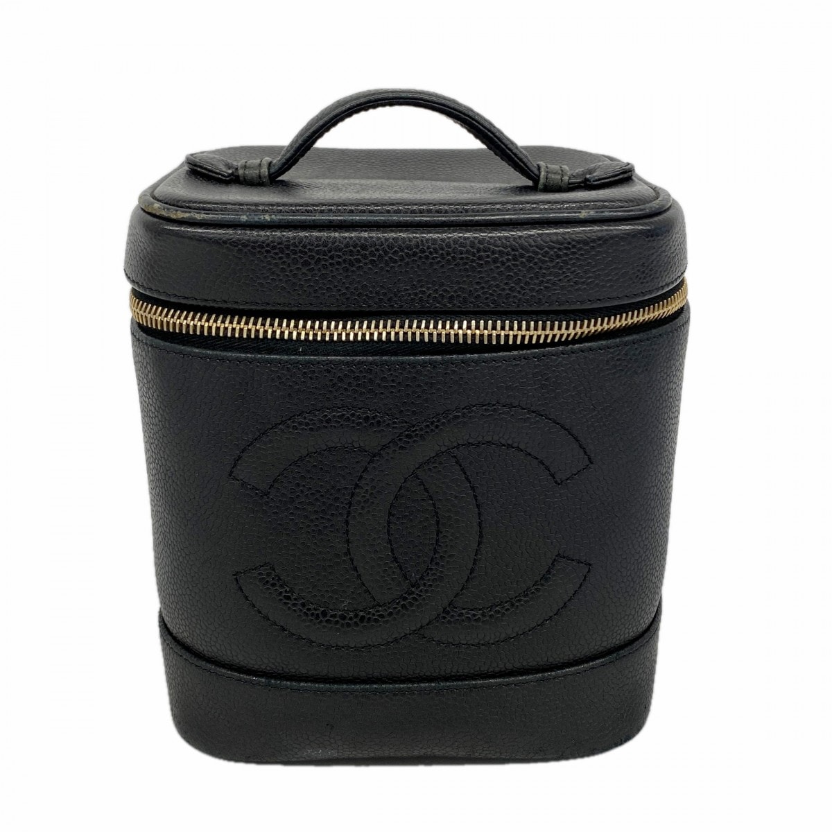 【6dd5230】シャネル バニティバッグ キャビアスキン ブラック ゴールド金具【中古】レディース