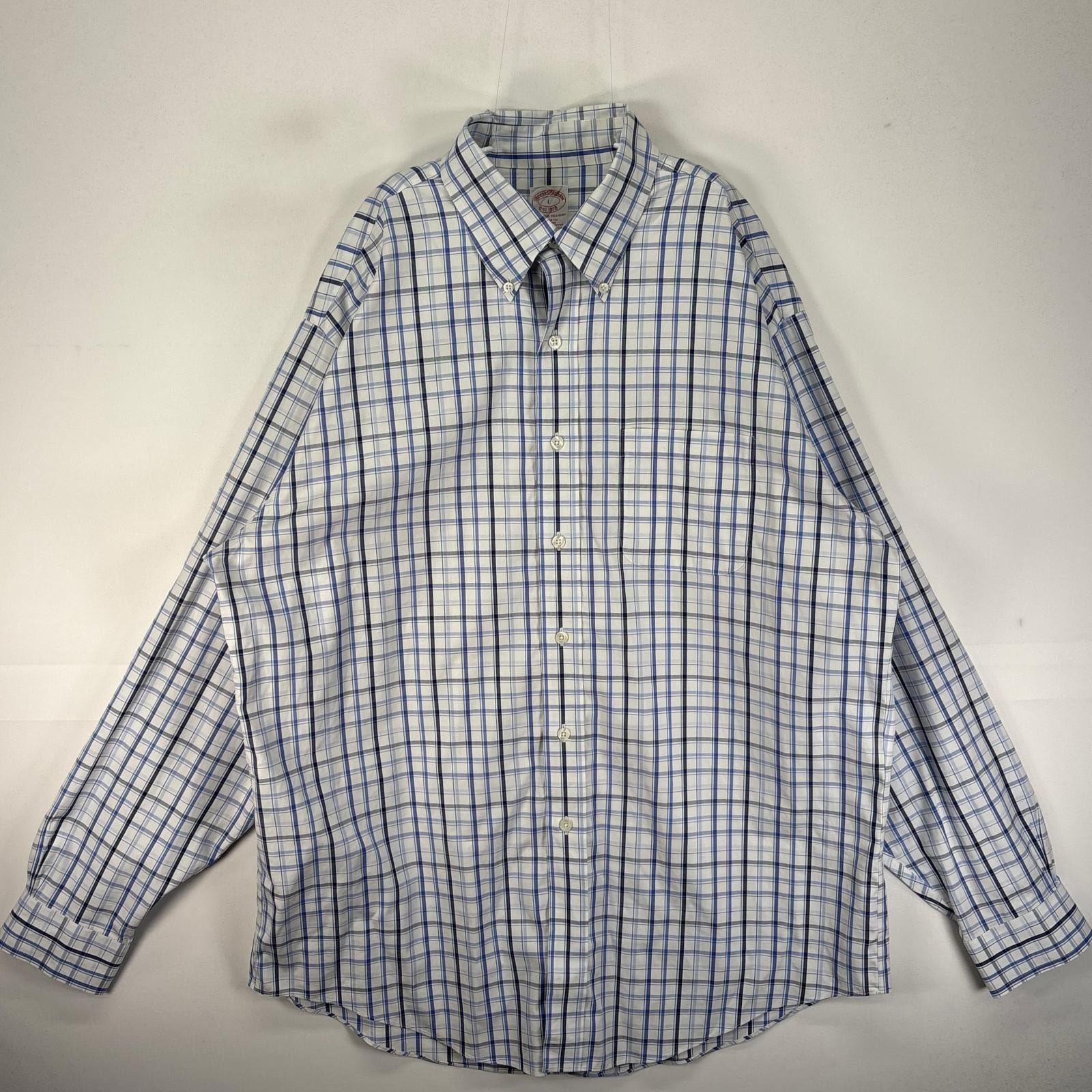 古着 ブルックスブラザーズ Brooks Brothers 長袖シャツ ボタンダウン 胸ポケット L  ネイビー系 チェック メンズ