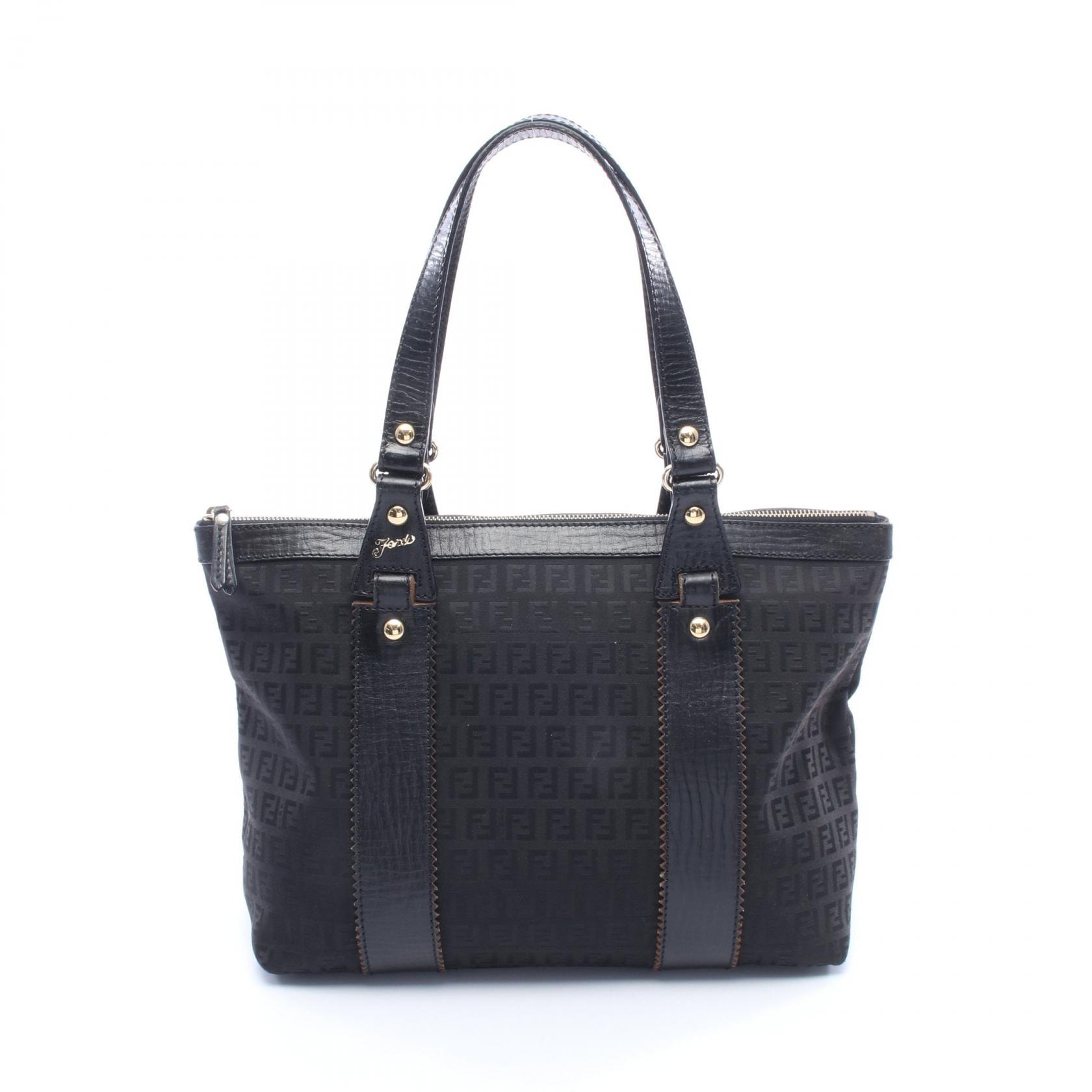 フェンディ FENDI ズッキーノ トートバッグ バッグ キャンバス レザー レディース ブラック系 8BH179 【中古】