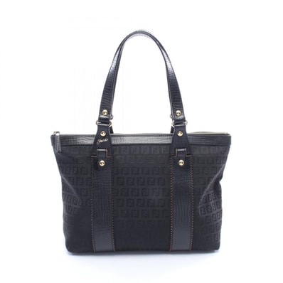 フェンディ FENDI ズッキーノ トートバッグ バッグ キャンバス レザー レディース ブラック系 8BH179 【中古】
