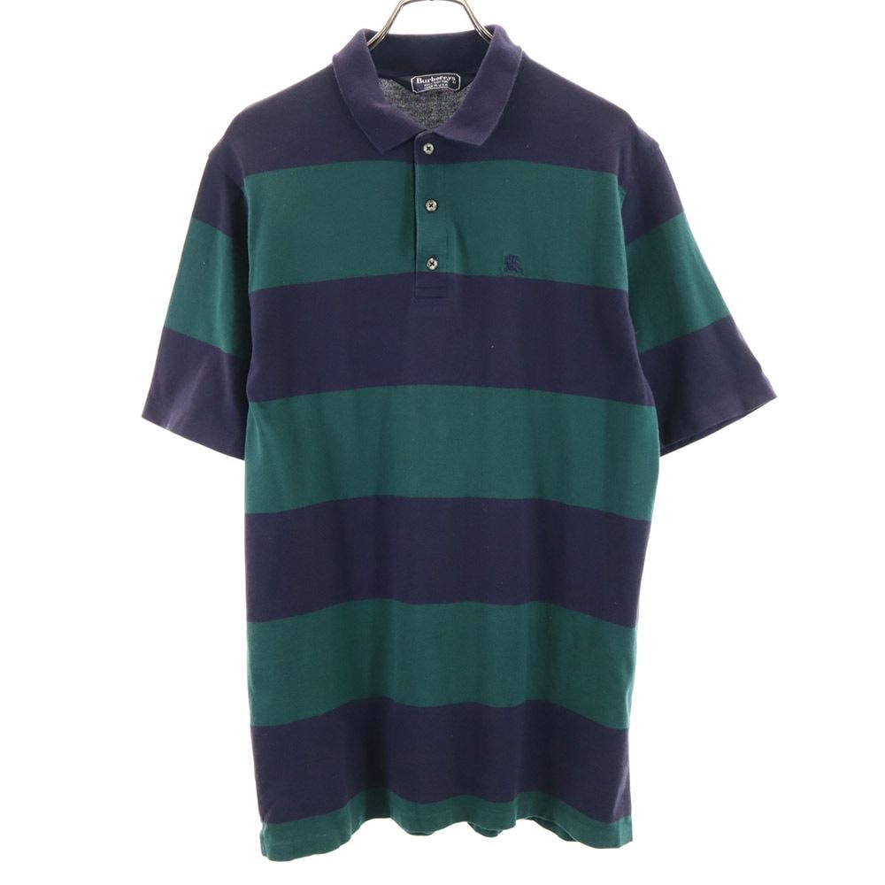 Burberrys バーバリーズ 90s USA製 オールド ボーダー柄 半袖 ポロシャツ L ネイビー×グリーン