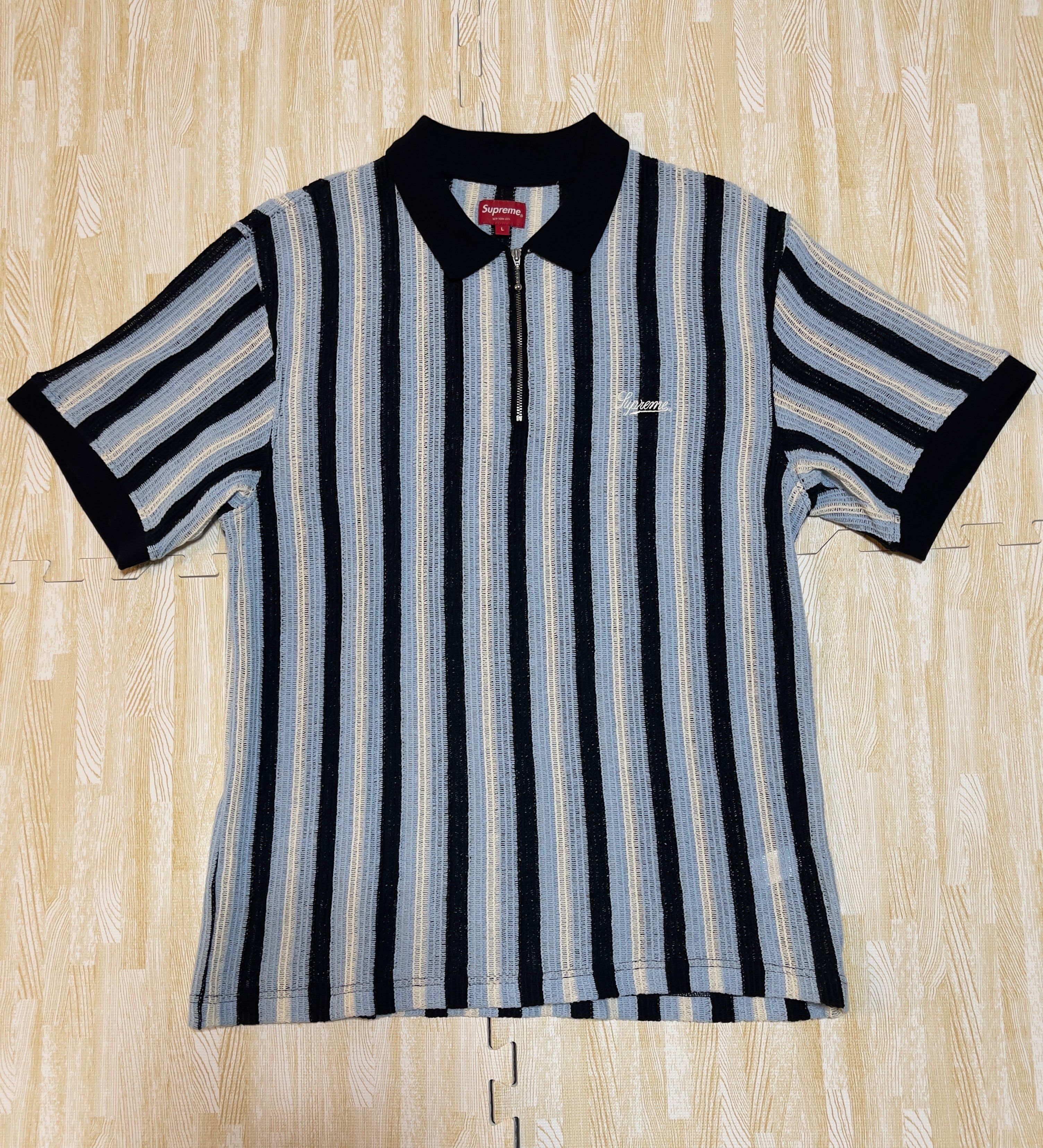 Supreme Open Knit Stripe Zip Polo 
