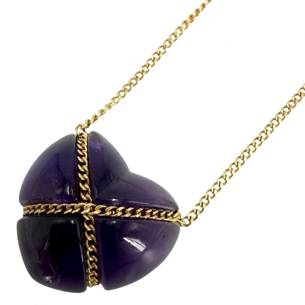 TIFFANY&Co. ティファニー ネックレス ハート クロス ジュエリー アクセサリー 18金YG Au750 K18イエローゴールド    アメジスト パープル 紫
 ゴールド金具 レディース 約3.1g【中古品】
