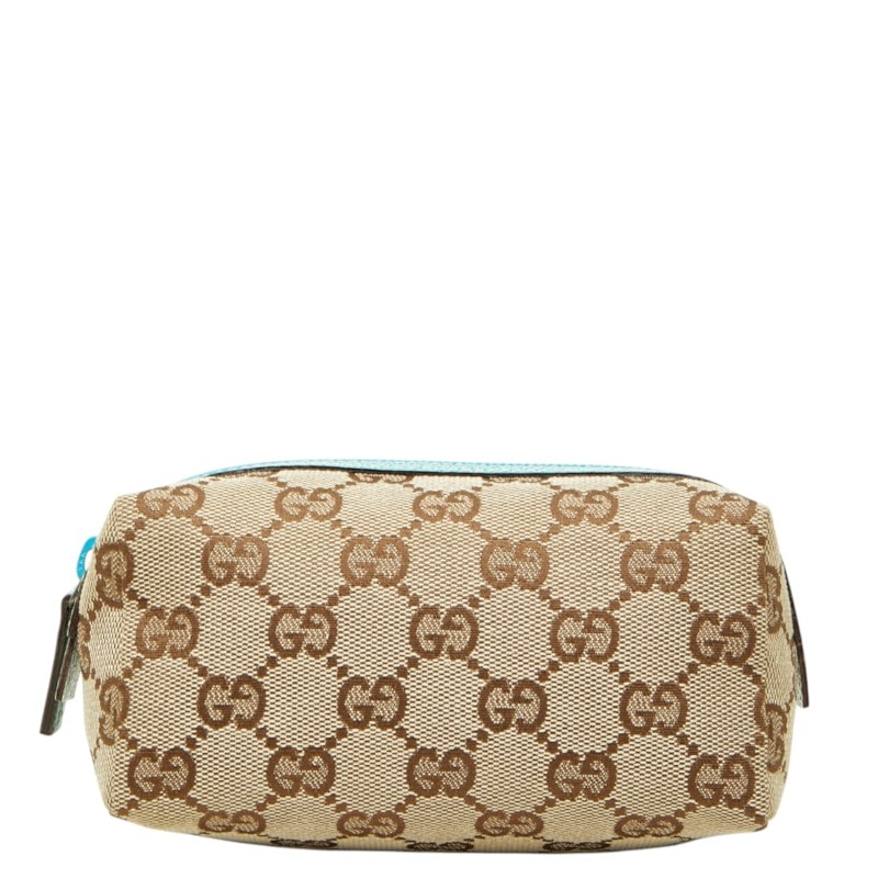 グッチ GGキャンバス ポーチ 29596 ベージュ ブルー キャンバス レザー レディース GUCCI 中古