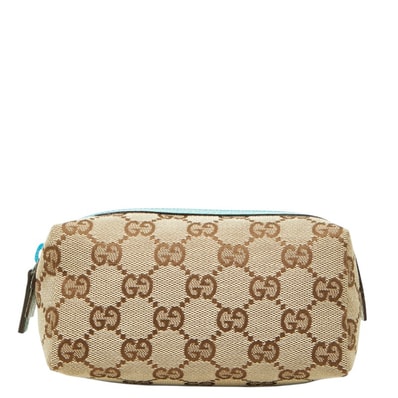 グッチ GGキャンバス ポーチ 29596 ベージュ ブルー キャンバス レザー レディース GUCCI 中古