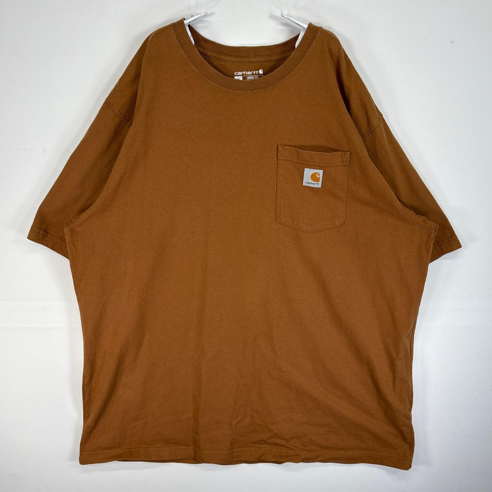 古着 カーハート Carhartt 半袖Tシャツ 大きいサイズ 肉厚 ワンポイント ロゴ ロデオ XL  ブラウン系 バックプリント メンズ