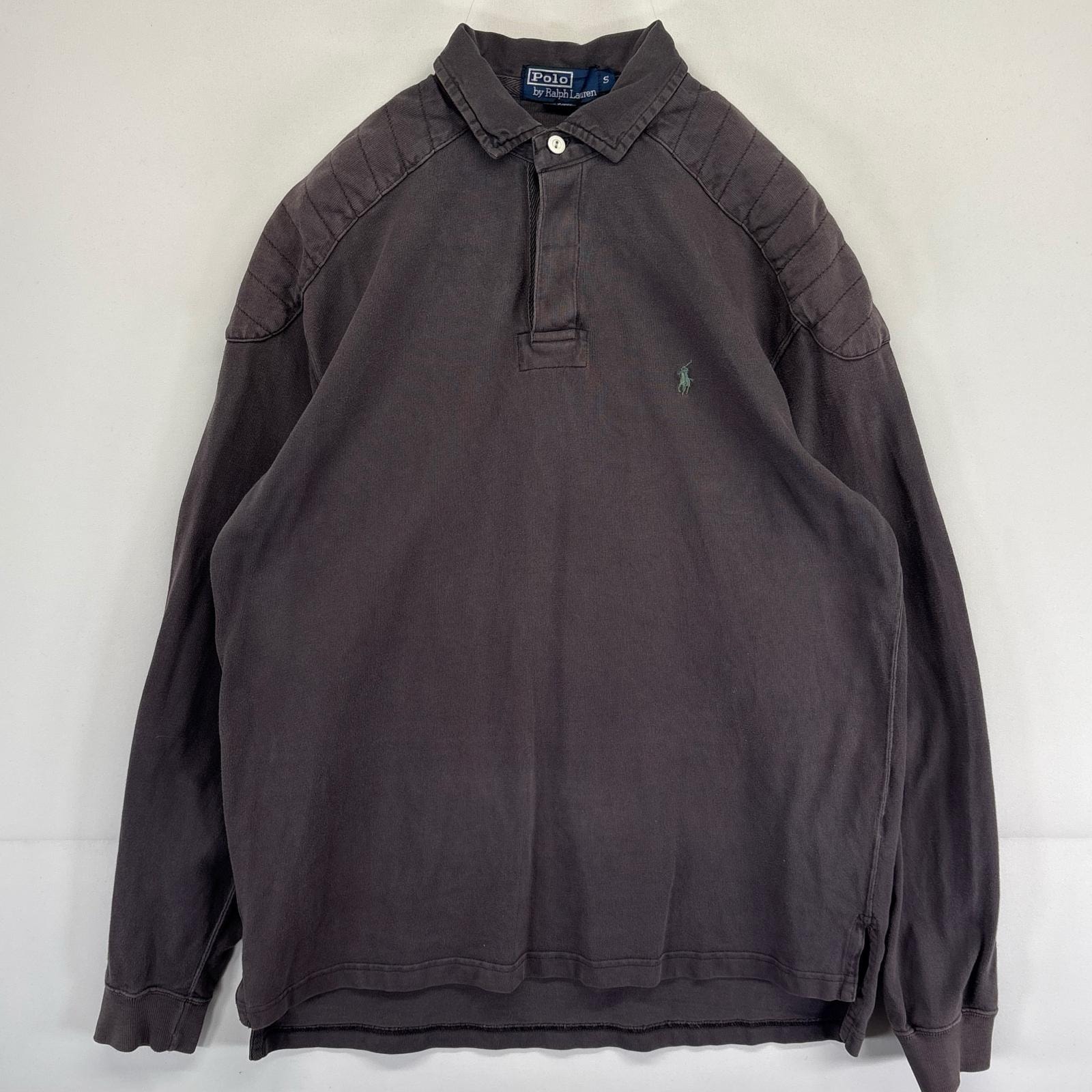 古着 ポロバイラルフローレン Polo by Ralph Lauren ラガーシャツ ワンポイントロゴ刺繍 エルボーパッチ S  ダークグレー系 メンズ