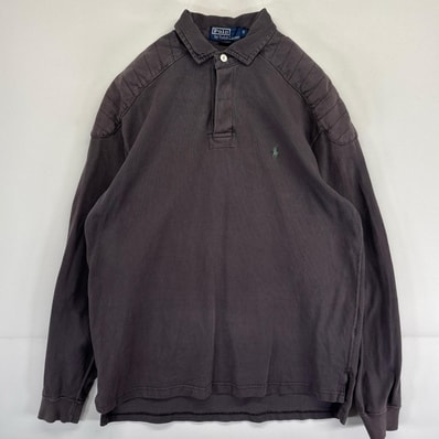 古着 ポロバイラルフローレン Polo by Ralph Lauren ラガーシャツ ワンポイントロゴ刺繍 エルボーパッチ S ダークグレー系 メンズ