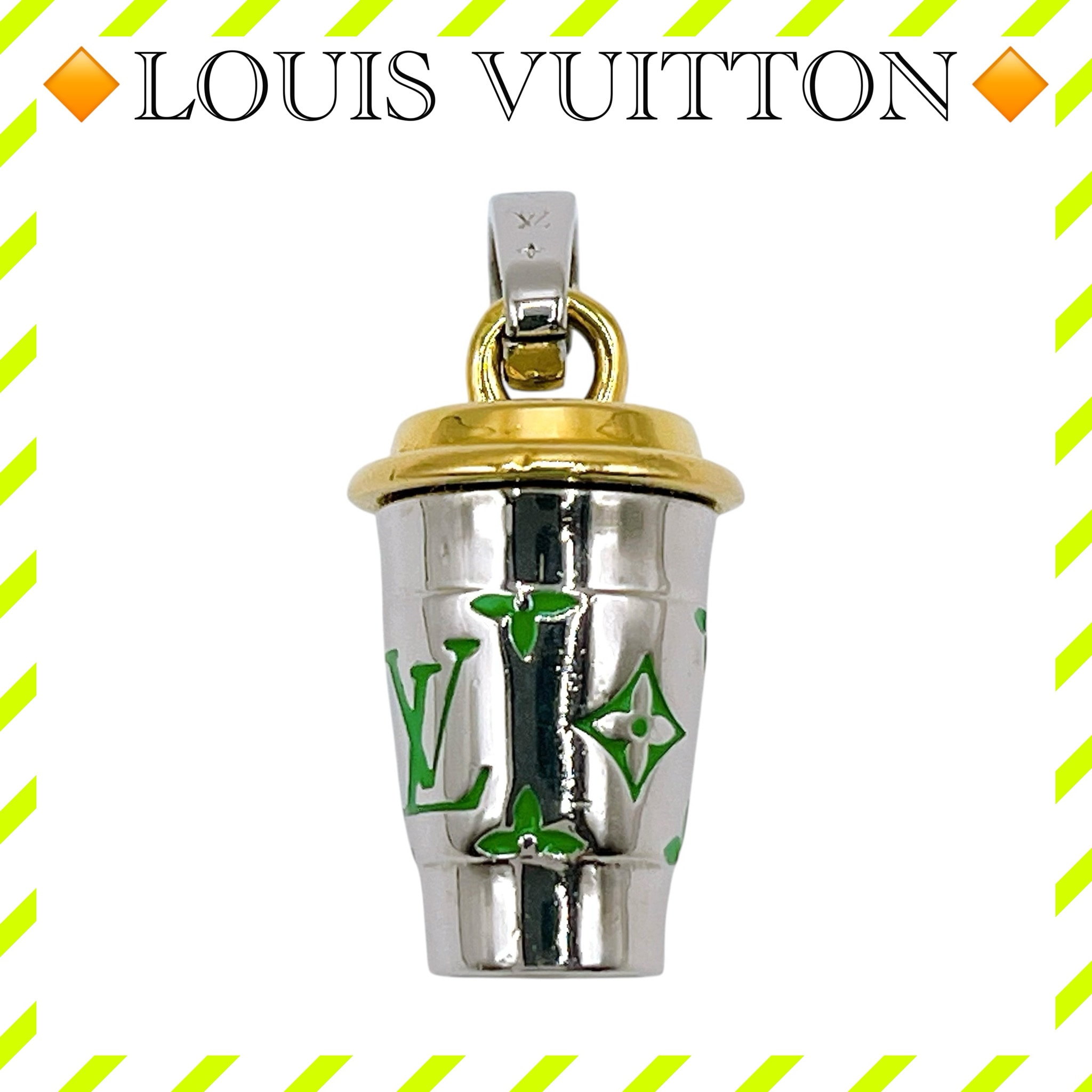 美品 ルイヴィトン M02568 LVカップ チャーム ネックレストップ 銀 緑