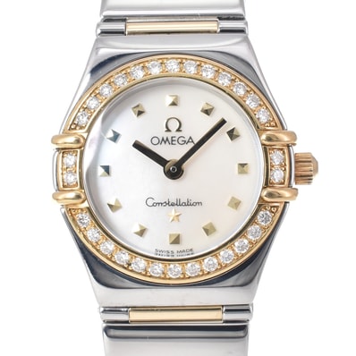 オメガ OMEGA 1365.75 コンステレーション ミニ マイチョイス ダイヤモンドベゼル ホワイトシェル クォーツ レディース 美品 L#150683