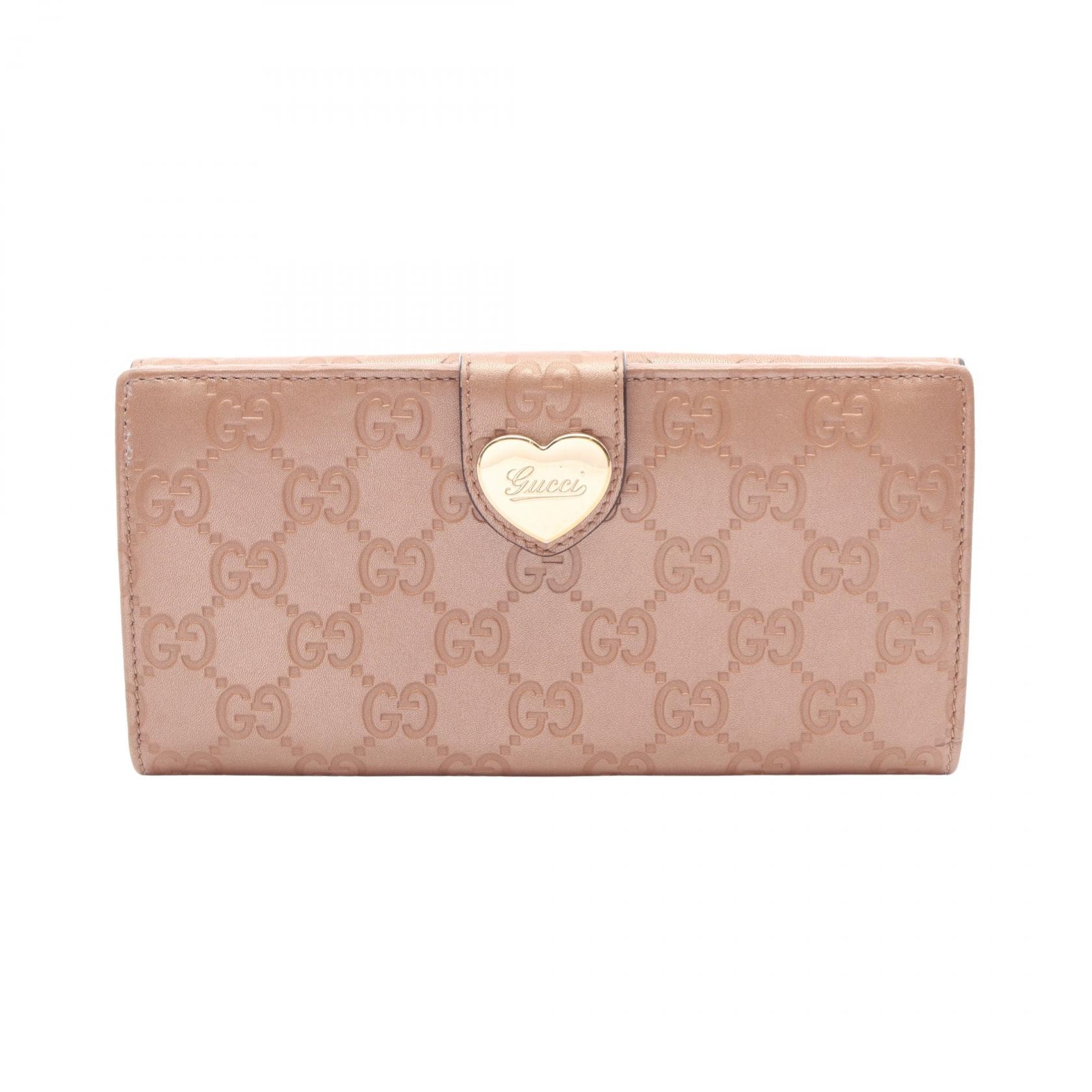 グッチ GUCCI グッチシマ ラブリーハート 二つ折り長財布 財布 レザー レディース ピンク系 【中古】