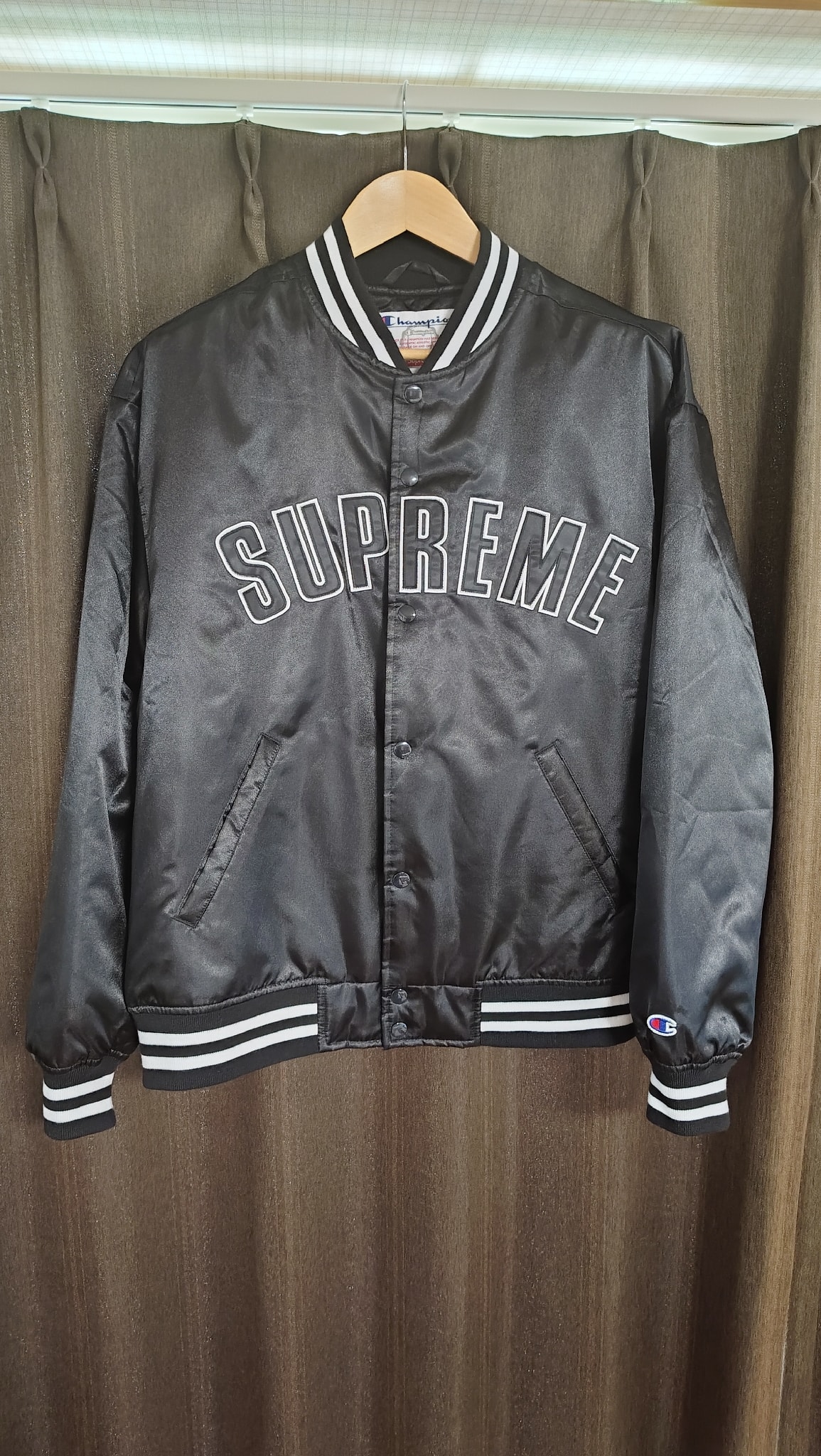 Supreme x Champion Satin Varsity Jacket "Black"