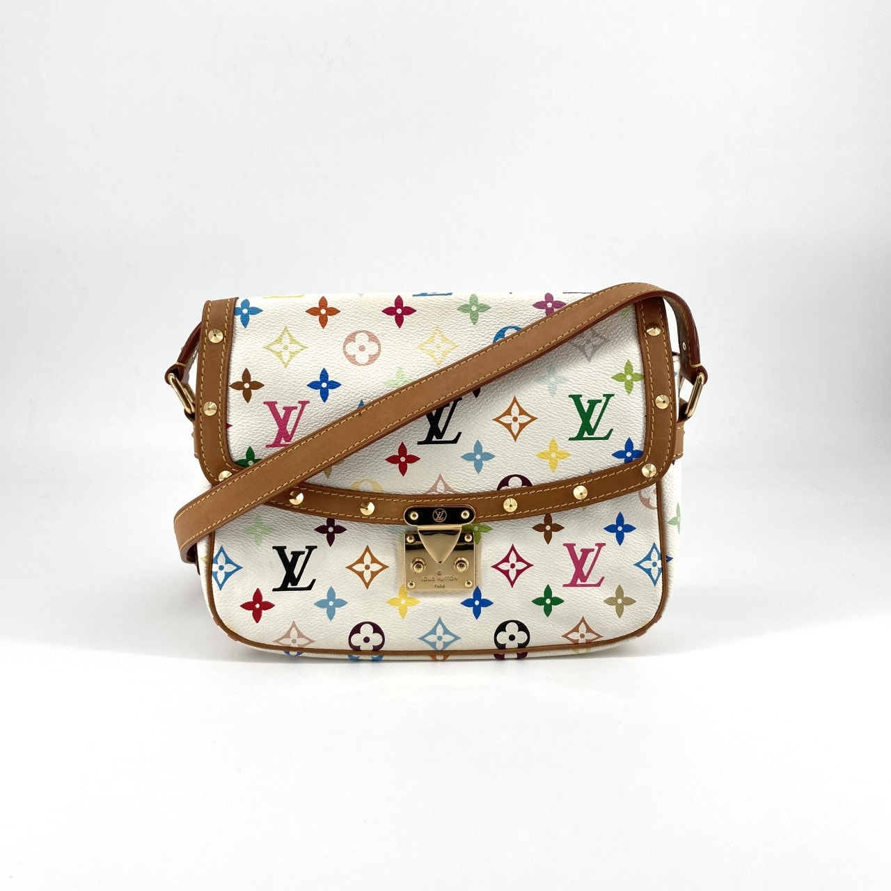 LOUIS VUITTON(ルイ・ヴィトン) モノグラム・マルチカラー ソローニュ コーティングキャンバス  / レザー M92661 ショルダーバッグ ホワイト×マルチカラー