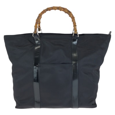 美品 GUCCI グッチ バンブー ブラック 黒 シルバー金具 ナイロン パテントレザー/ トートバッグ 604638 【中古】