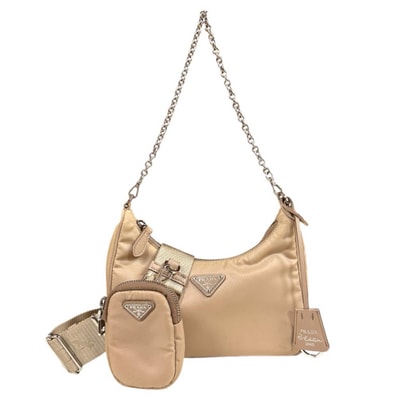 プラダ Re-Edition 2005 ショルダーバッグ ナイロン 1BH204 ベージュ レディース PRADA 中古