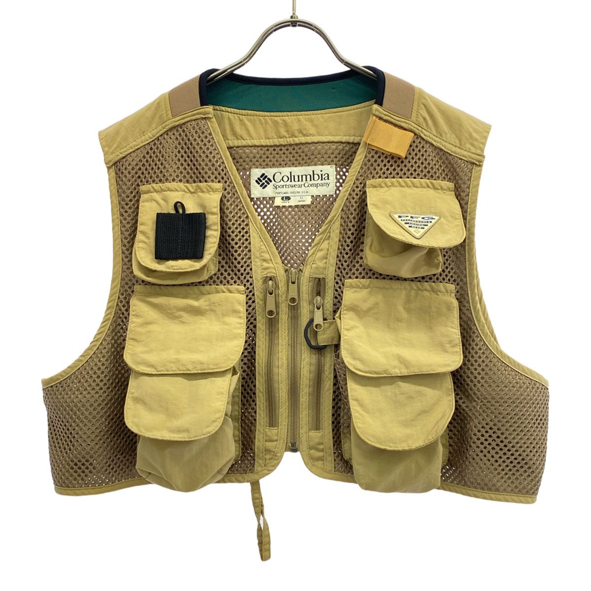Columbia コロンビア 90s オールド フィッシング ベスト LL ベージュ アウトドア FM1400 PFG