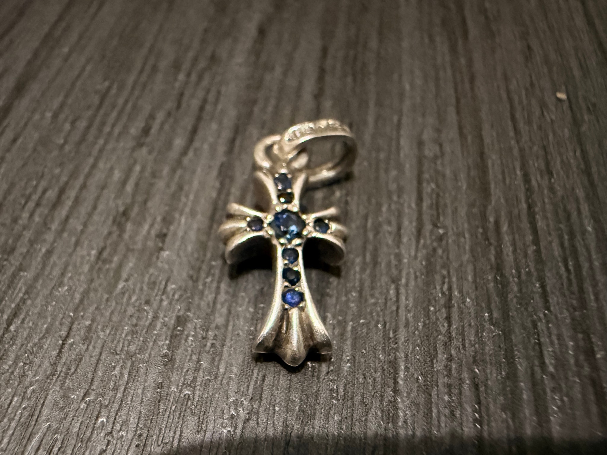 Chrome Hearts Cross Baby Fat Charm Sapphire Pave Diamond "Silver/Blue"