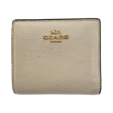 COACH コーチ ホワイト アイボリー ブラウン ゴールド金具 レザー 折財布 コンパクトウォレット 600385 【中古】