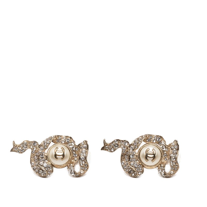シャネル ココマーク リボン モチーフ ピアス ゴールド メッキ フェイクパール ラインストーン レディース CHANEL 【中古】
