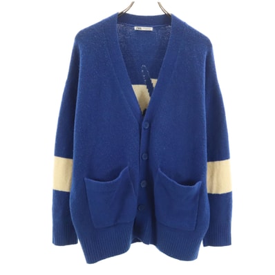 ZARA ザラ 長袖 Vネック ニットカーディガン M ブルー系