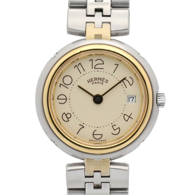 エルメス HERMES プロフィール 腕時計 時計 GP(ゴールドメッキ) ステンレススチール レディース アイボリー系 不明 【中古】