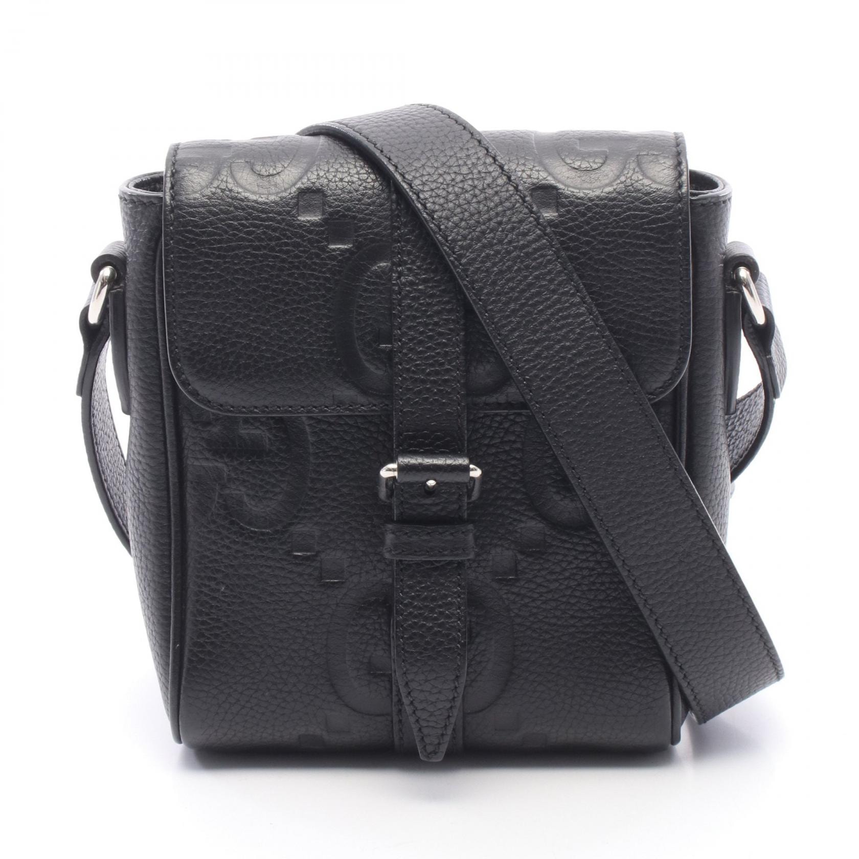 グッチ GUCCI スモール メッセンジャーバッグ ジャンボGG ショルダーバッグ バッグ レザー メンズ ブラック系 760235 【中古】