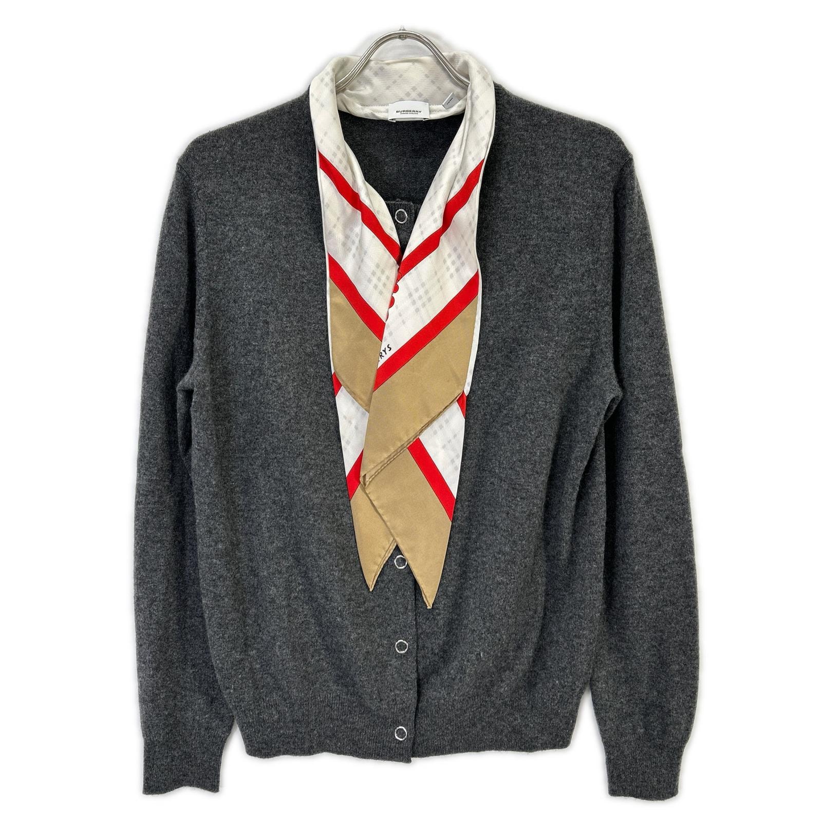バーバリー 【国内正規】8030022 Maggie cardigan シルクスカーフ付 カシミヤ100% ニットカーディガン L/G