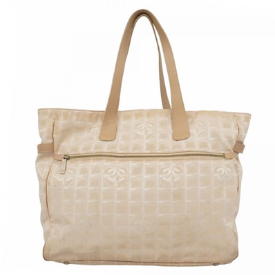 【6dc3542】シャネル トートバッグ ニュートラベル ナイロン ベージュ ゴールド金具【中古】レディース