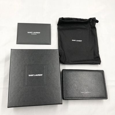 Saint Laurent Business Card Case In Grain de Poudre Embossed Leather "Black"