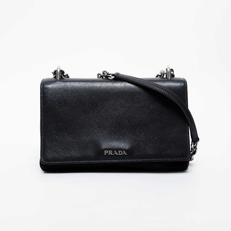 プラダ PRADA ナイロン サフィアーノ レザー チェーン ショルダーバッグ【中古】