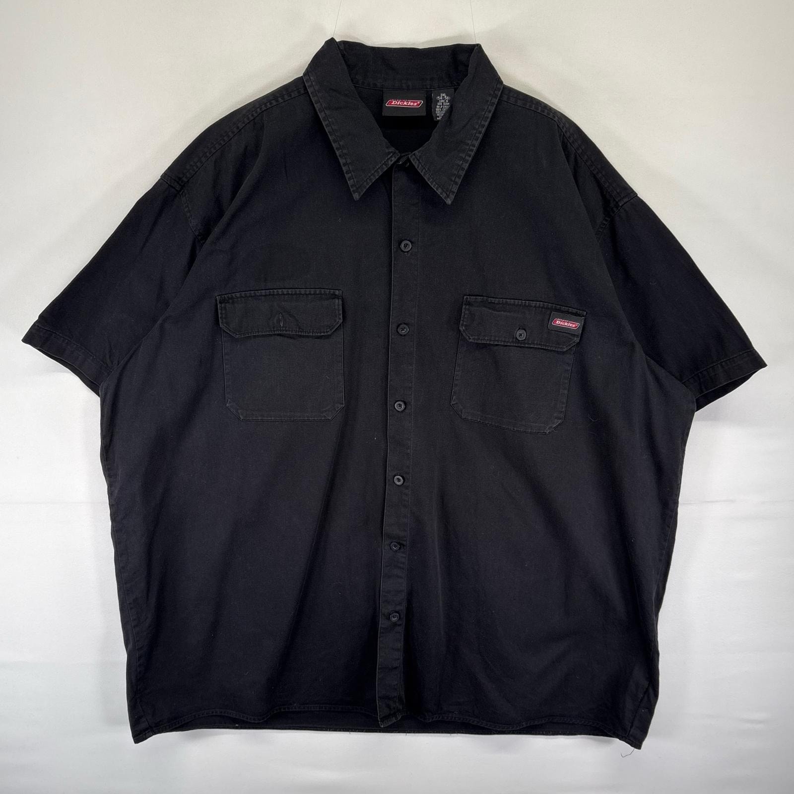 古着 ディッキーズ Dickies 半袖シャツ ワーク ワンポイントロゴ 胸ポケット 大きいサイズ 3XL  ブラック系 メンズ