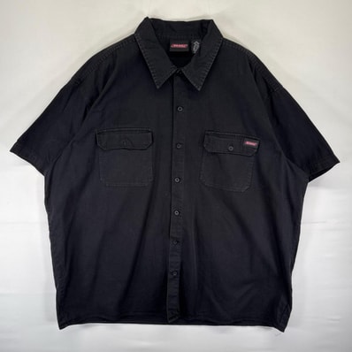 古着 ディッキーズ Dickies 半袖シャツ ワーク ワンポイントロゴ 胸ポケット 大きいサイズ 3XL ブラック系 メンズ