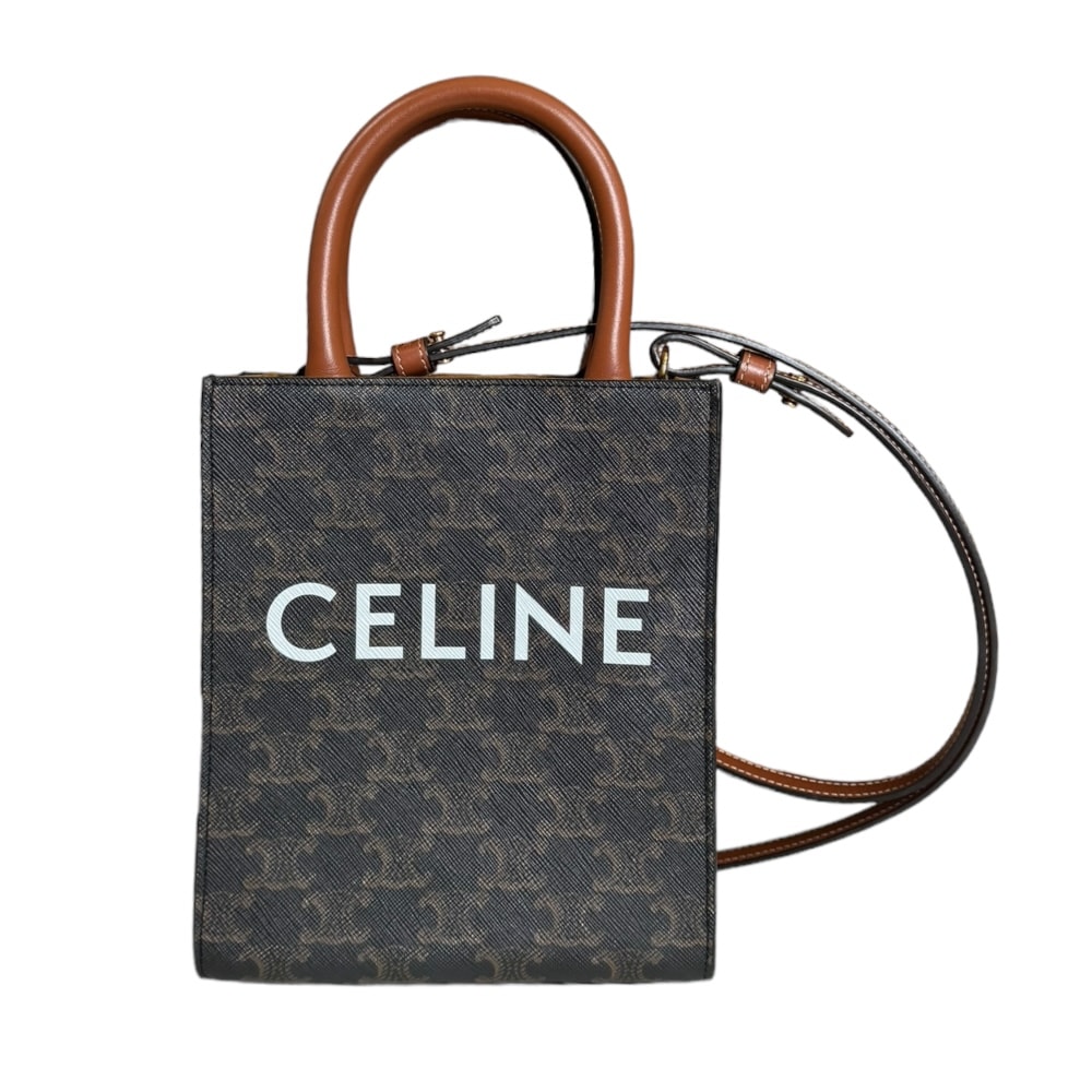 セリーヌ ミニバーティカルカバ トリオンフ ショルダーバッグ コーティングキャンバス 194372 ブラウン レディース CELINE  中古