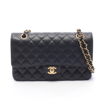 シャネル CHANEL マトラッセ Wフラップ ショルダーバッグ バッグ キャビアスキン(グレインドカーフ) レディース ブラック系 A01112 【中古】