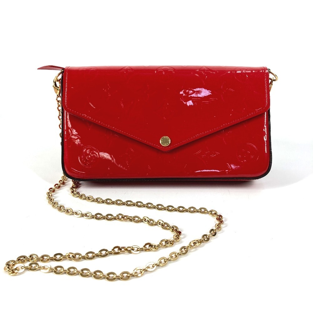 ルイヴィトン LOUIS VUITTON ポシェット フェリシー M61293 モノグラム ヴェルニ チェーンウォレット クラッチバッグ ショルダーバッグ モノグラムヴェルニキャンバス レッド 美品